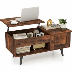 Tangkula Lift Top Coffee Table with Storage, Living Room Table with Hidden Compartment, Cabinet & Open Shelf