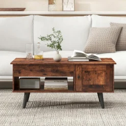 Tangkula Lift Top Coffee Table with Storage, Living Room Table with Hidden Compartment, Cabinet & Open Shelf