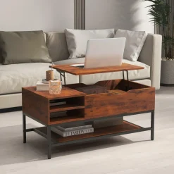 Tangkula Lift Top Coffee Table, Industrial Living Room Table with Hidden Compartment(Industrial, Rustic Brown)