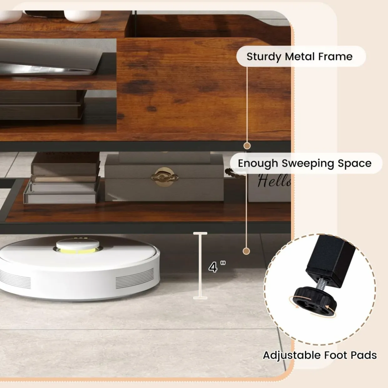 Tangkula Lift Top Coffee Table, Industrial Living Room Table with Hidden Compartment(Industrial, Rustic Brown)