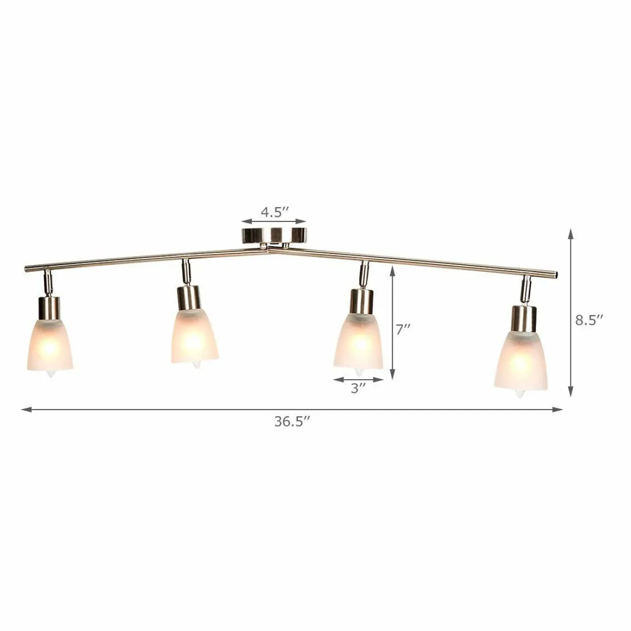 Tangkula 4-Light Adjustable LED Track Lighting, Modern Celing Light Fixture with Glass Shade(Silver)