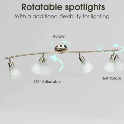 Tangkula 4-Light Adjustable LED Track Lighting, Modern Celing Light Fixture with Glass Shade(Silver)