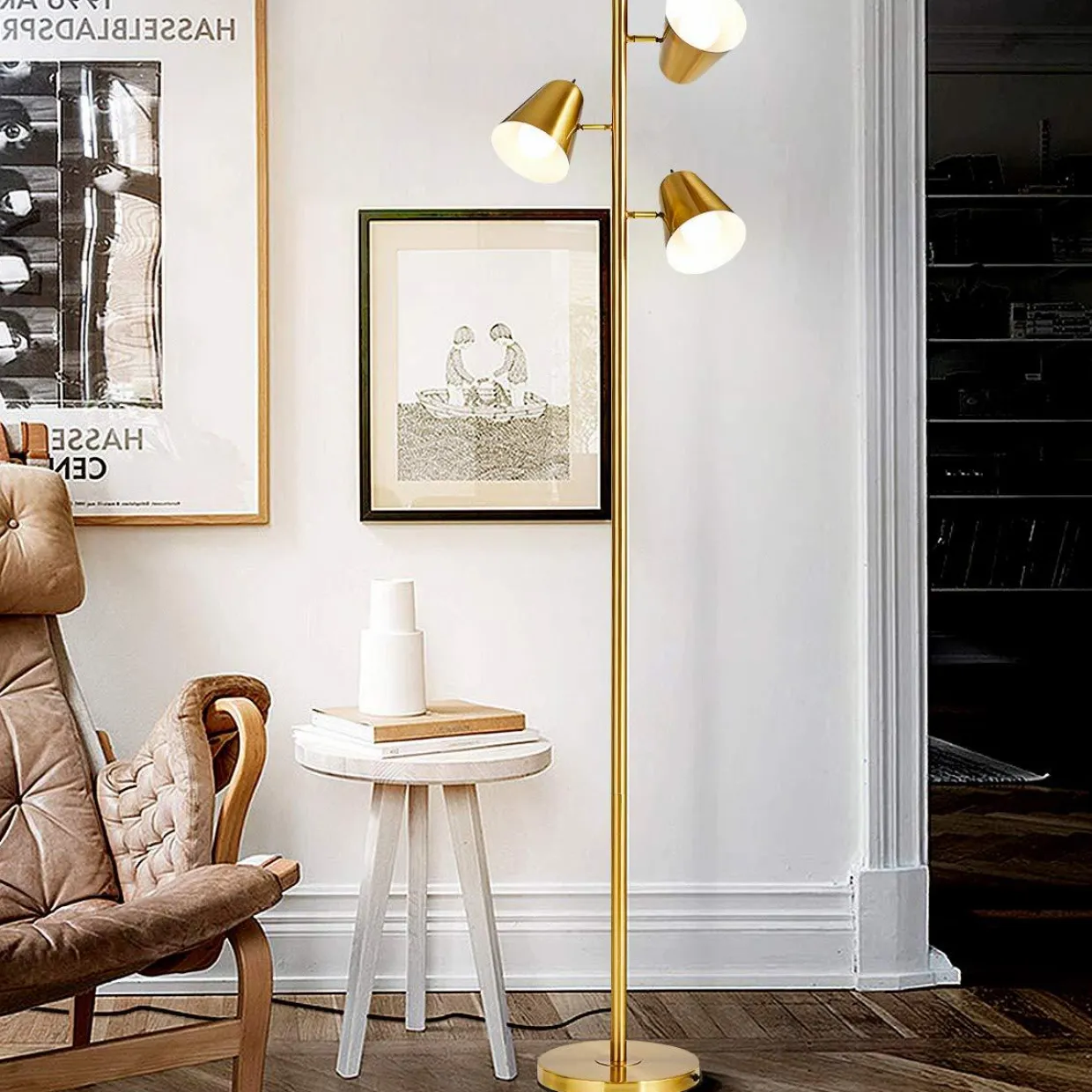 Tangkula 3-Light Floor Lamp, 64" Mid Century Modern 3 Light Tree
