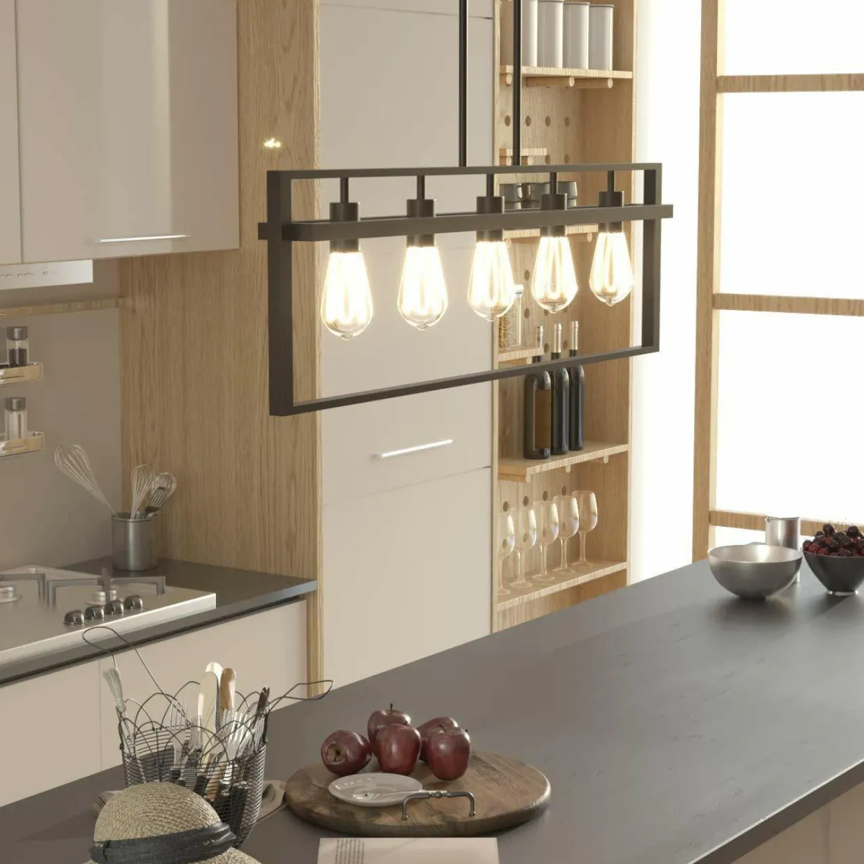 Tangkula 5-Light Island Lighting, Modern Style Domestic Linear Pendant Light Fixture
