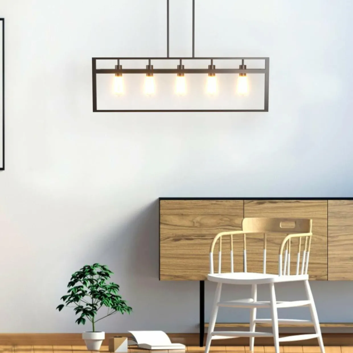 Tangkula 5-Light Island Lighting, Modern Style Domestic Linear Pendant Light Fixture