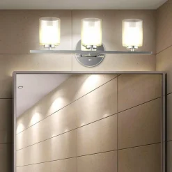 Tangkula 3-Light Vanity Light Wall Mounted Brushed Chrome Finish Glass Shade Lamp