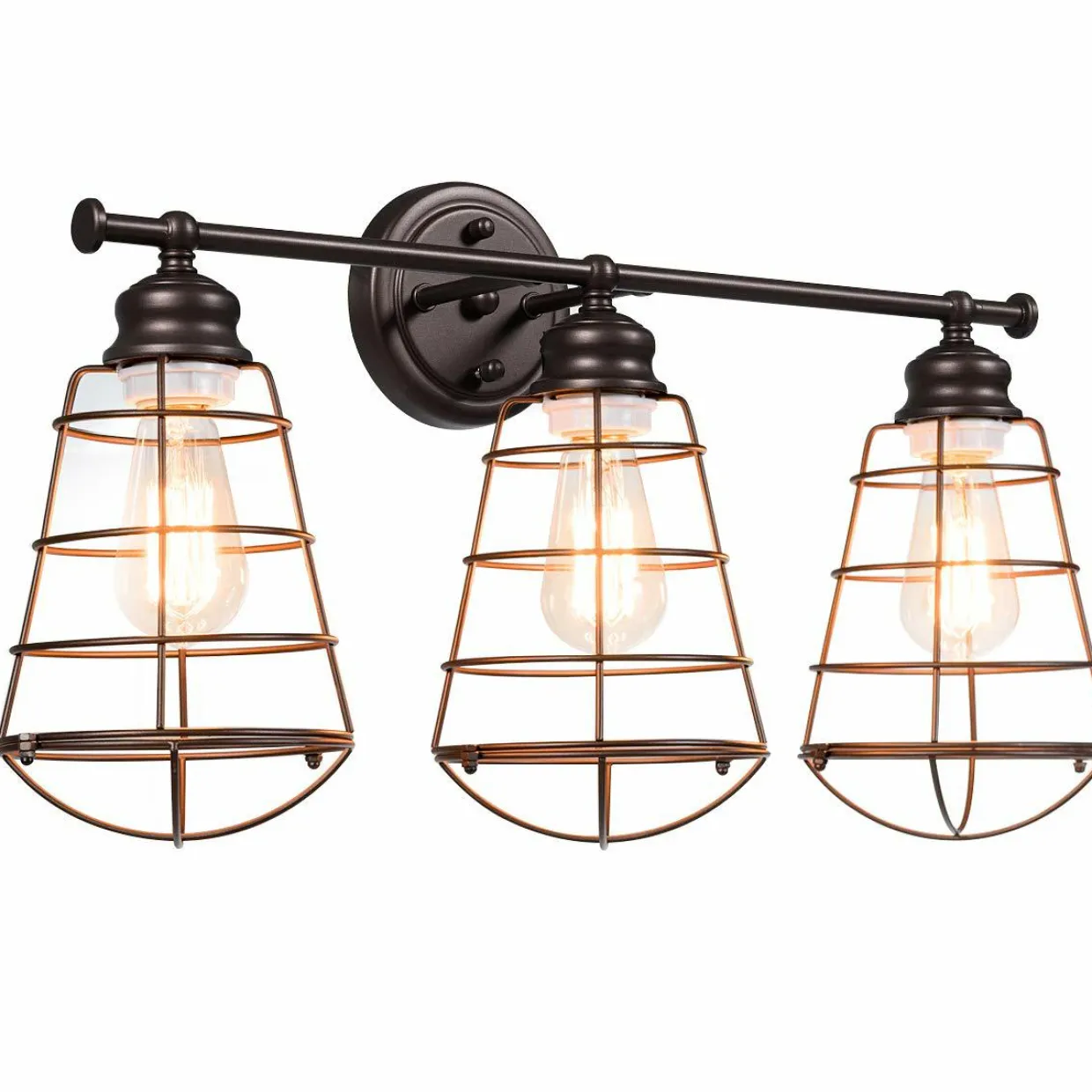 Tangkula 3-Light Vintage Vanity Lights, Industrial Metal Wire Cage Wall Sconces(Black & Golden)