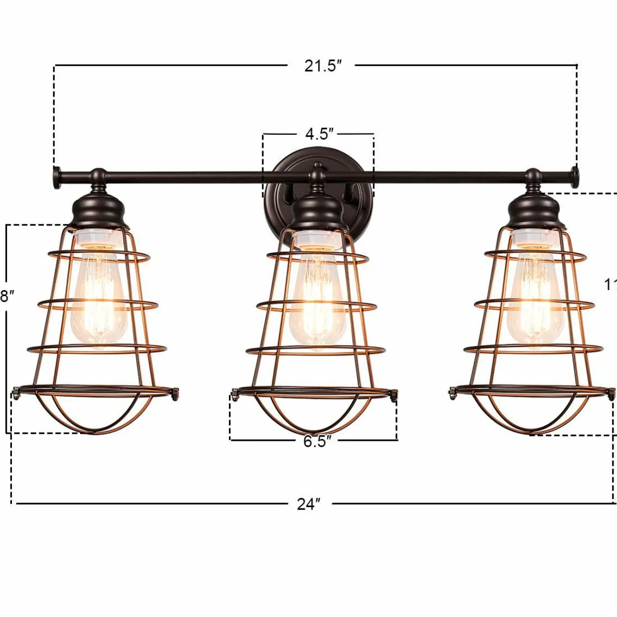 Tangkula 3-Light Vintage Vanity Lights, Industrial Metal Wire Cage Wall Sconces(Black & Golden)
