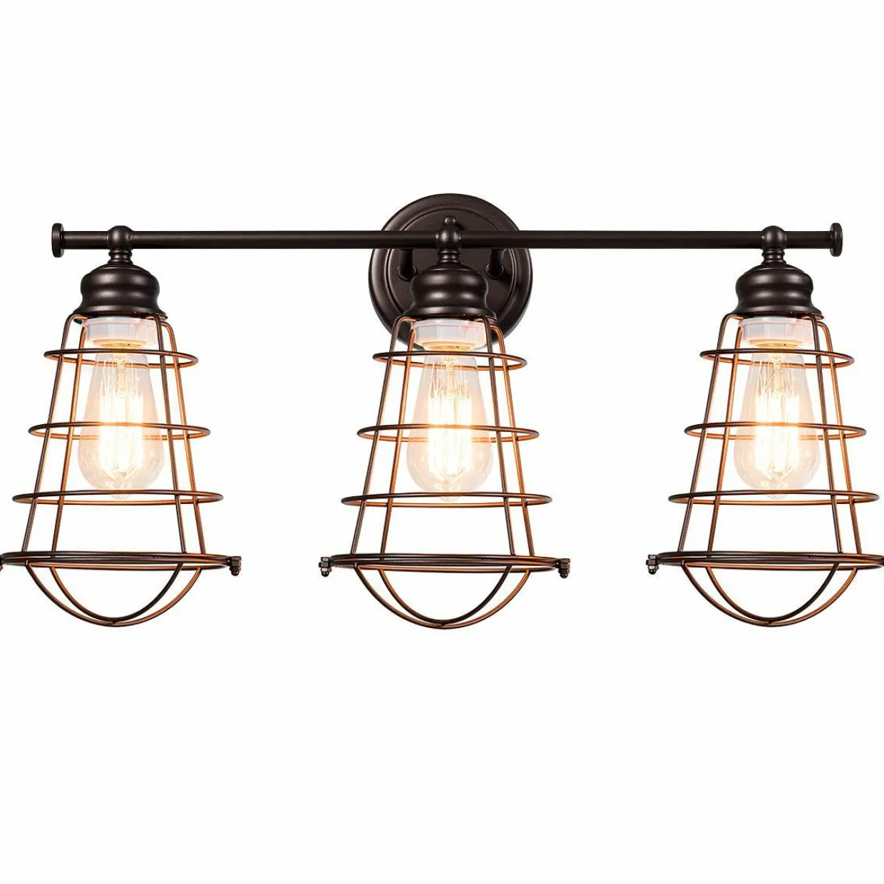 Tangkula 3-Light Vintage Vanity Lights, Industrial Metal Wire Cage Wall Sconces(Black & Golden)
