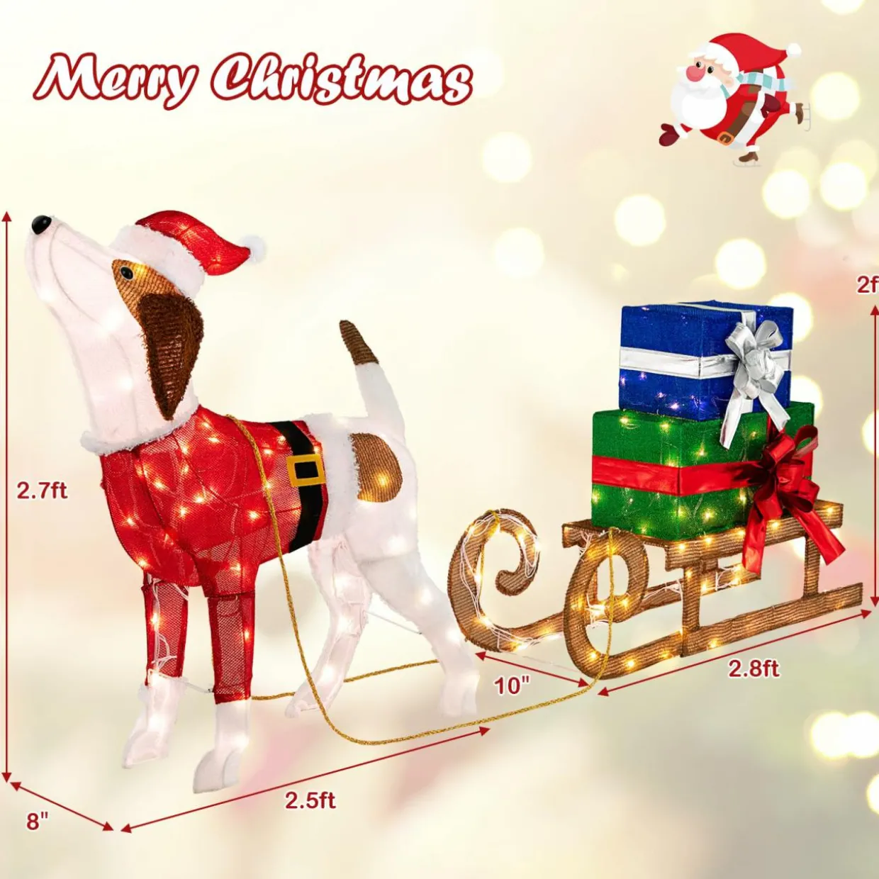 Tangkula Lighted Christmas Dog with Sleigh & Gift Boxes Combo Decorations