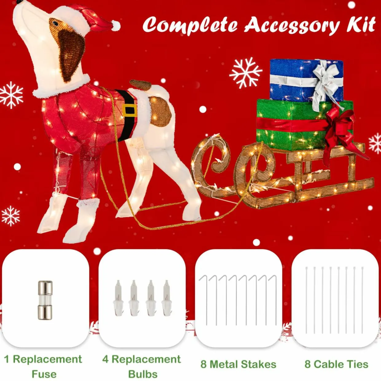 Tangkula Lighted Christmas Dog with Sleigh & Gift Boxes Combo Decorations