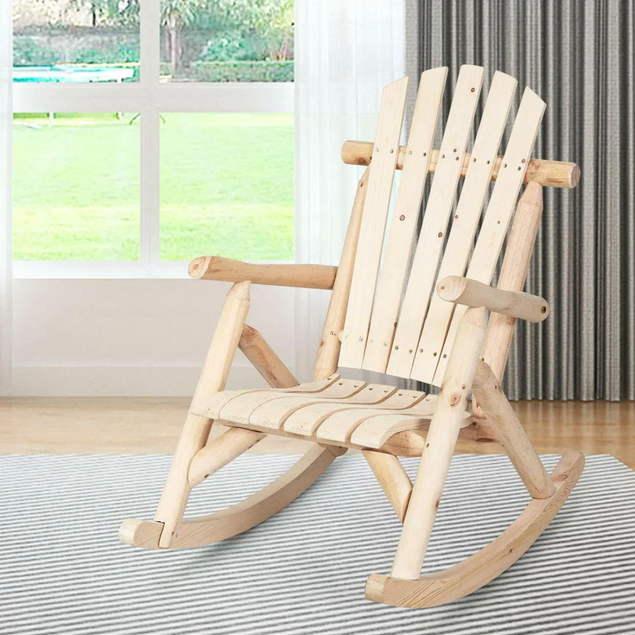 Tangkula Log Rocking Chair, Outdoor Wood Porch Rocker Chair(1 & 2, Natural)