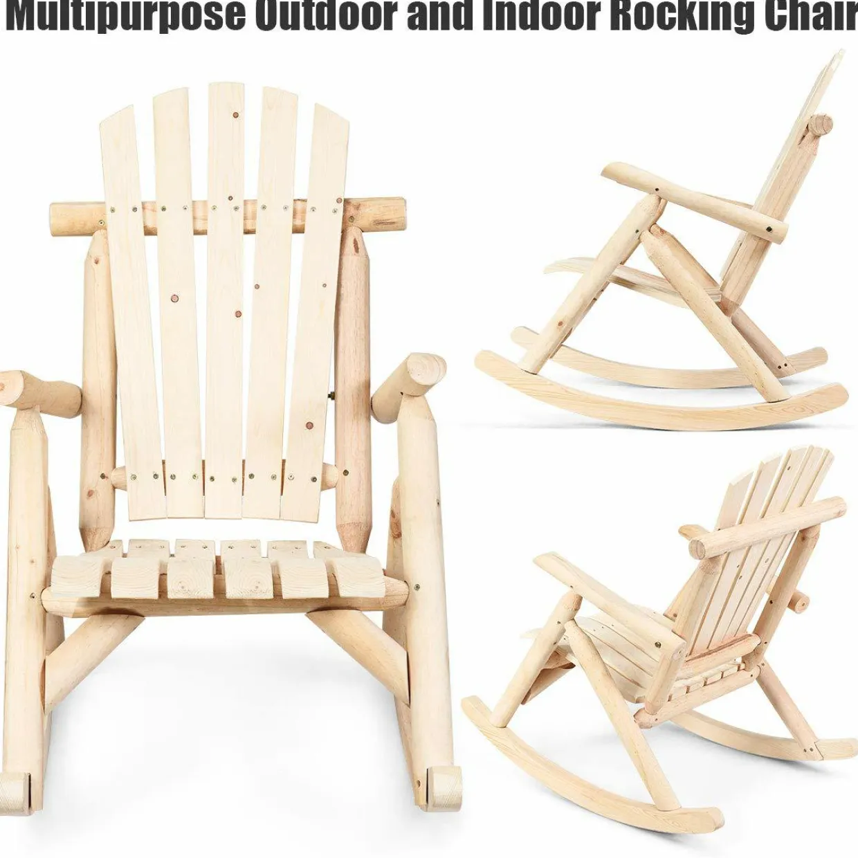 Tangkula Log Rocking Chair, Outdoor Wood Porch Rocker Chair(1 & 2, Natural)