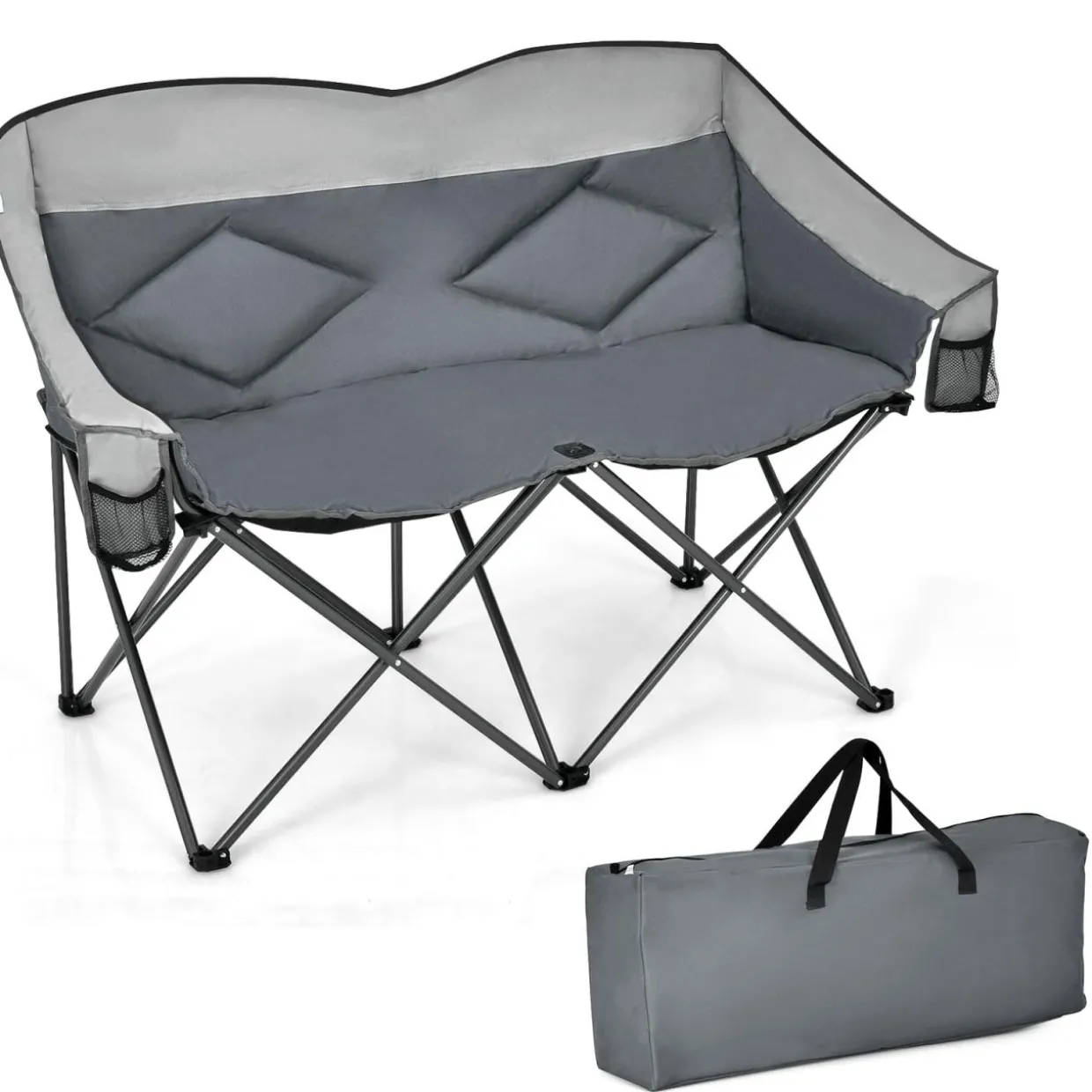 Tangkula Loveseat Camping Chair, Folding Camp Chair with Padded Seat