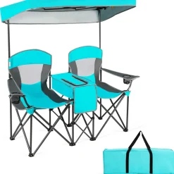 Tangkula Loveseat Camping Chair with Adjustable Shade Canopy