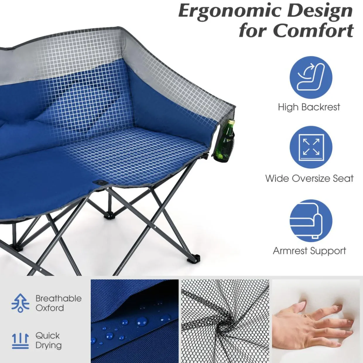 Tangkula Loveseat Camping Chair, Folding Camp Chair with Padded Seat