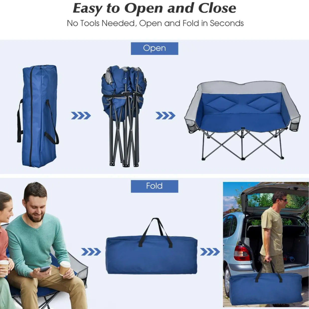 Tangkula Loveseat Camping Chair, Folding Camp Chair with Padded Seat