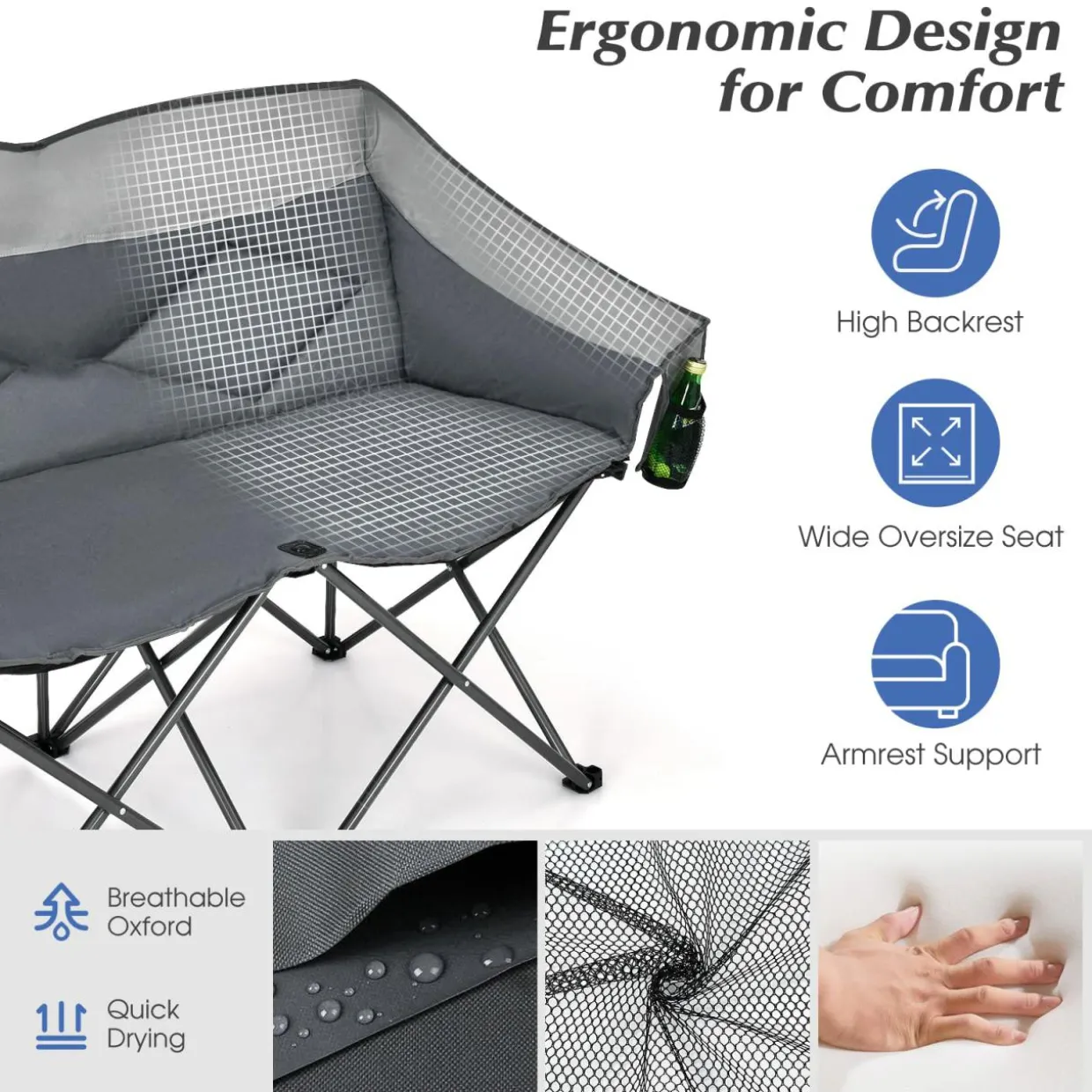 Tangkula Loveseat Camping Chair, Folding Camp Chair with Padded Seat