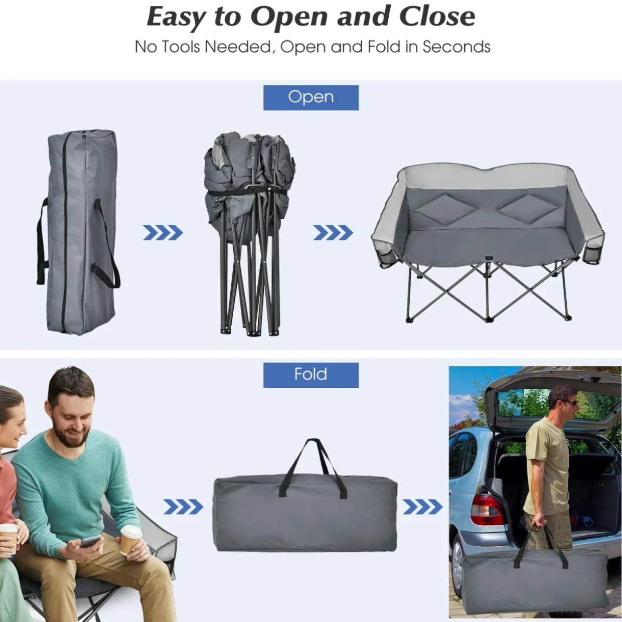 Tangkula Loveseat Camping Chair, Folding Camp Chair with Padded Seat