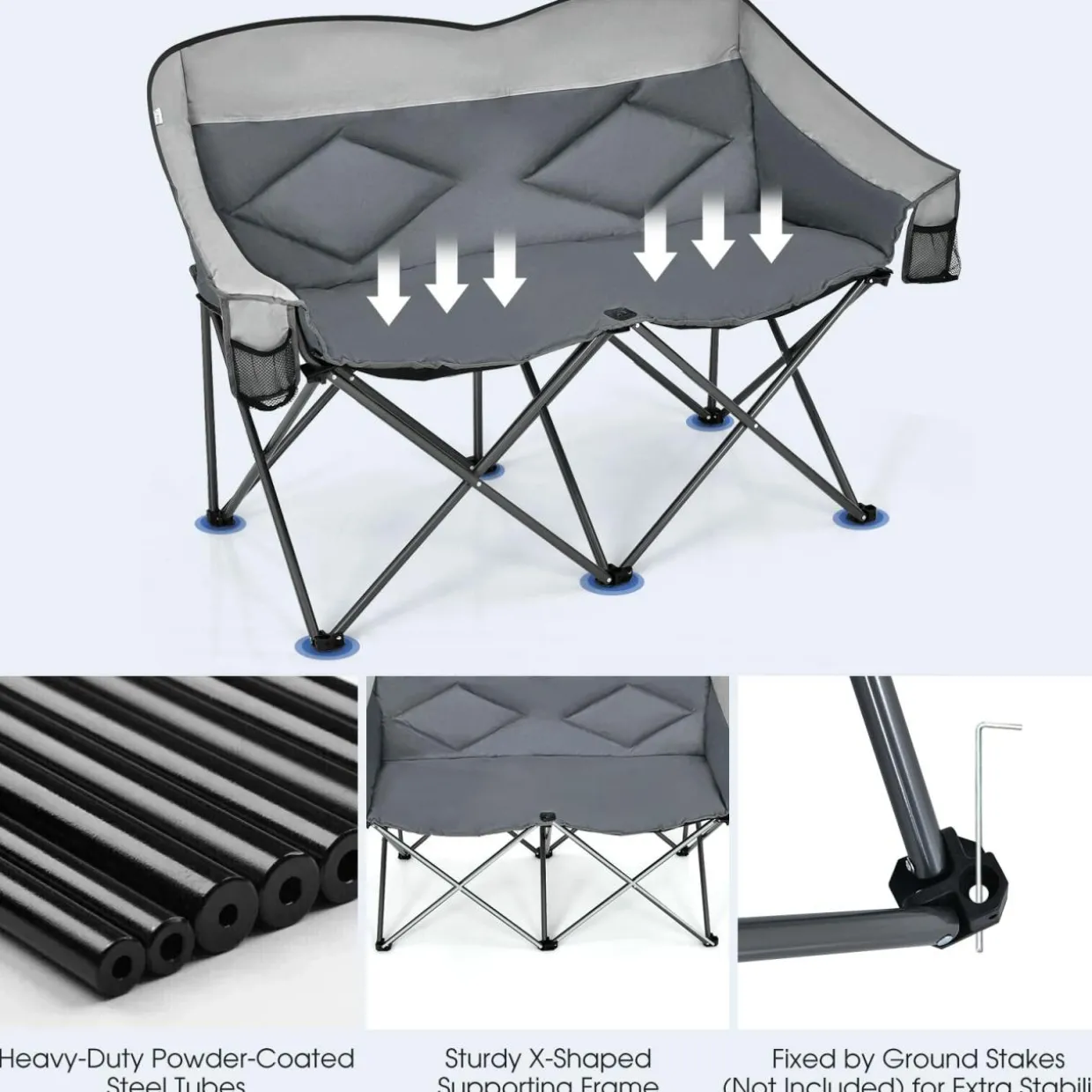 Tangkula Loveseat Camping Chair, Folding Camp Chair with Padded Seat