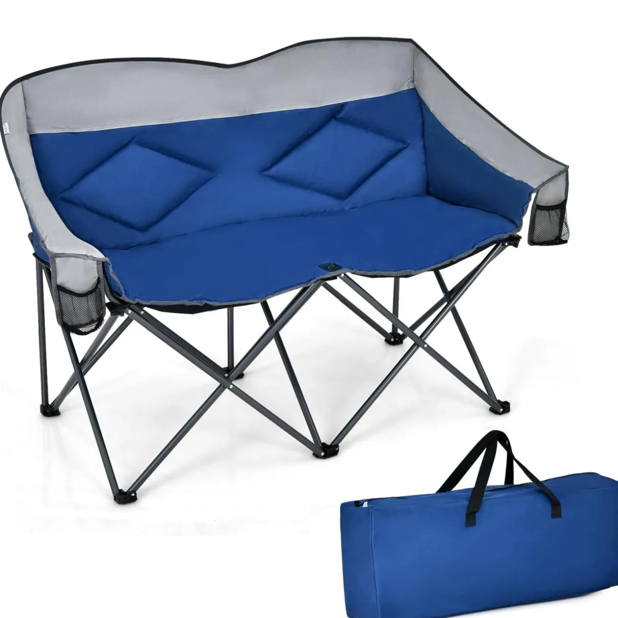 Tangkula Loveseat Camping Chair, Folding Camp Chair with Padded Seat