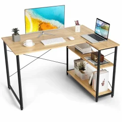 Tangkula L-Shaped Computer Desk with Reversible Shelves
