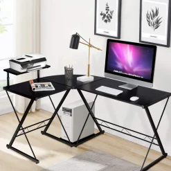 Tangkula L-Shaped Computer Desk, 58 Inches Corner Computer Desk with Movable Shelf & CPU Stand