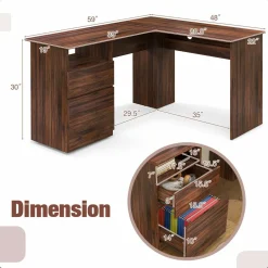 Tangkula L-Shaped Desk with 2 Storage Drawers, 59” Corner Computer Desk with File Drawer & Open Shelf