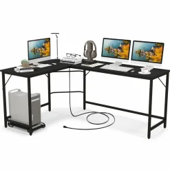 Tangkula L-Shaped Office Desk, L Shaped Corner Desk with Power Outlets, USB Ports