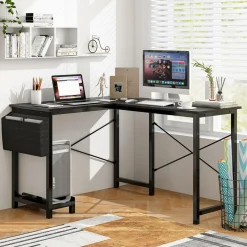 Tangkula L-Shaped Office Desk, Modern Reversible Computer Desk with Storage Pocket & CPU Stand (Dark Gray)