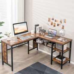 Tangkula L-shaped Office Desk, 59 Inch Large Corner Desk