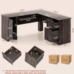 Tangkula L-Shaped Office Desk with Storage Drawers & Keyboard Tray