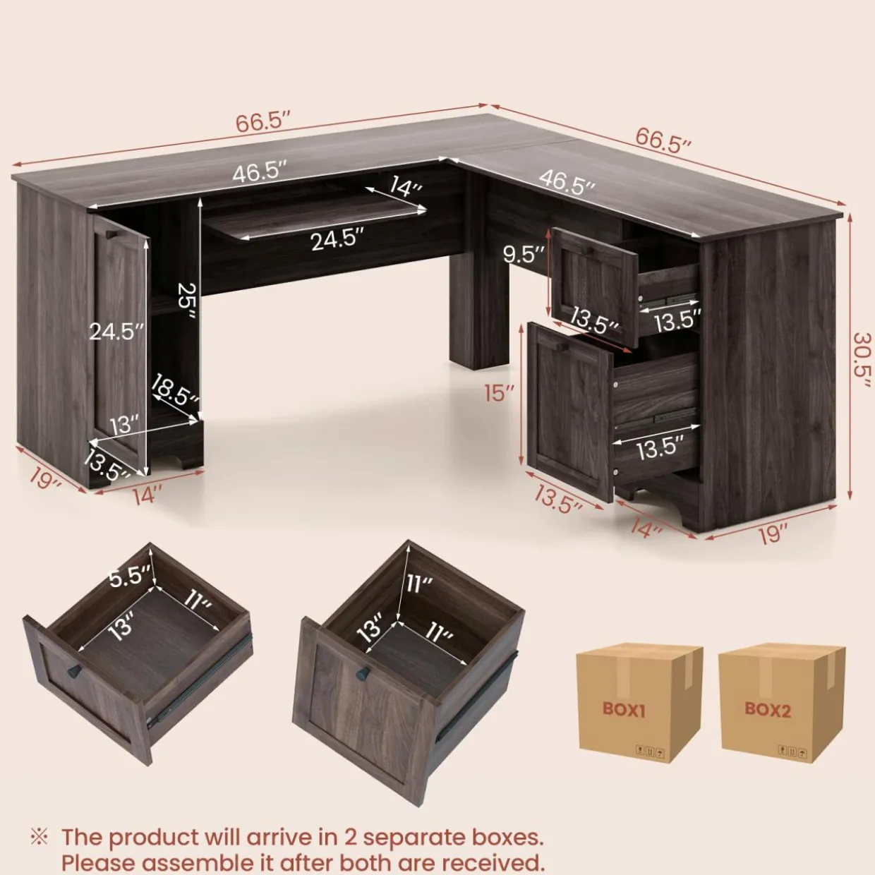 Tangkula L-Shaped Office Desk with Storage Drawers & Keyboard Tray