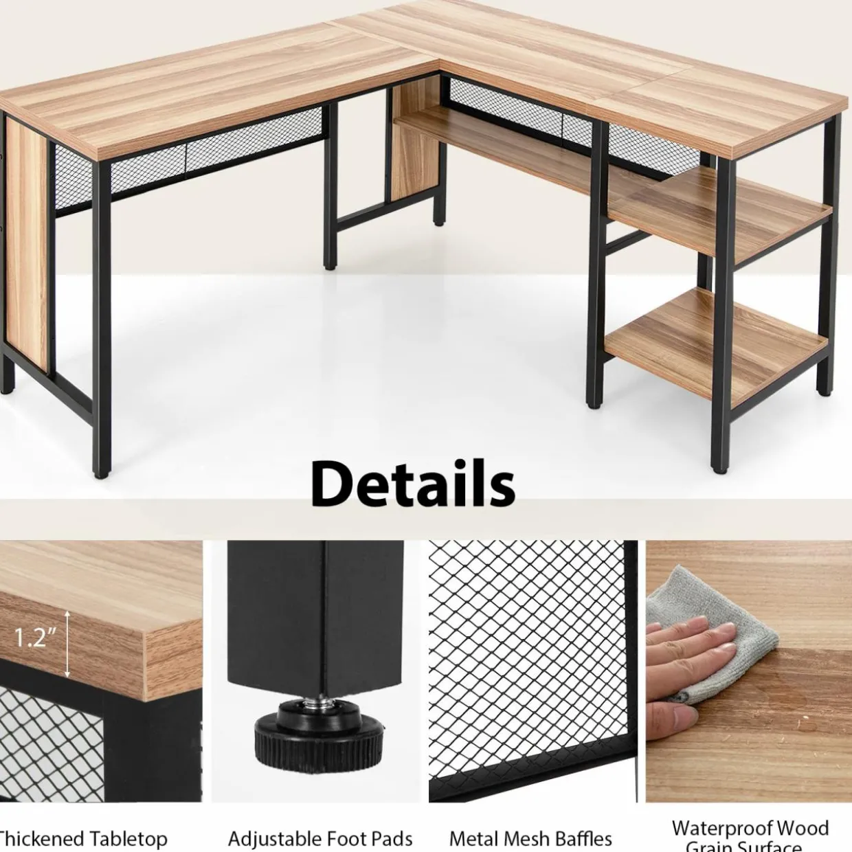 Tangkula L-shaped Office Desk, 59 Inch Large Corner Desk