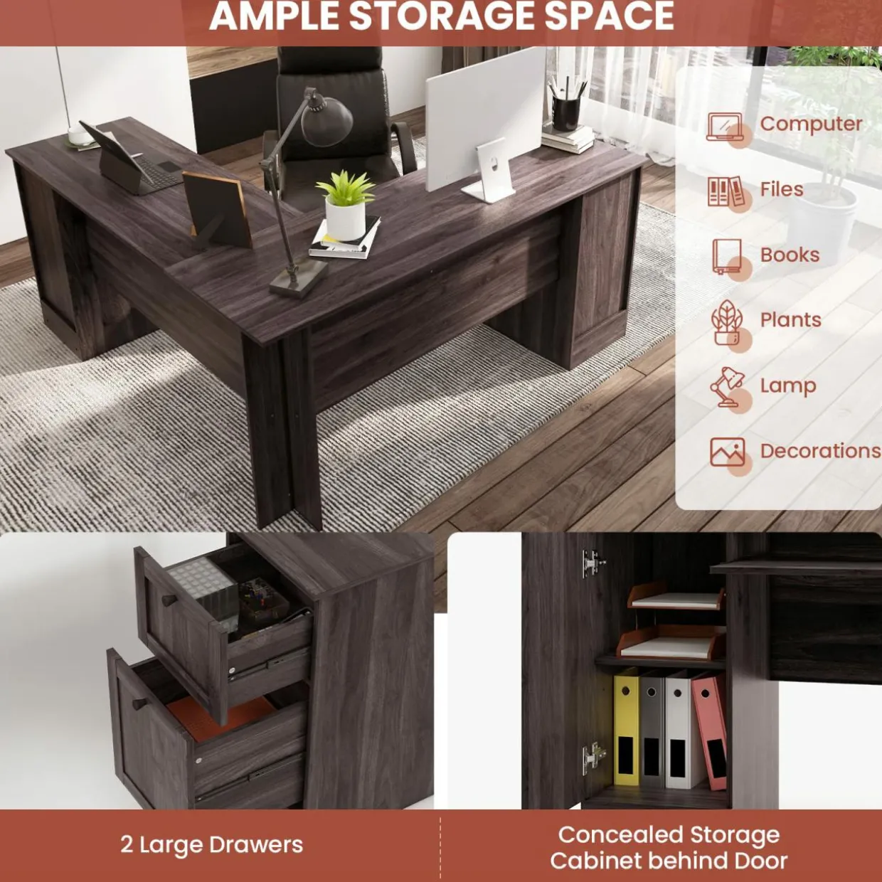 Tangkula L-Shaped Office Desk with Storage Drawers & Keyboard Tray