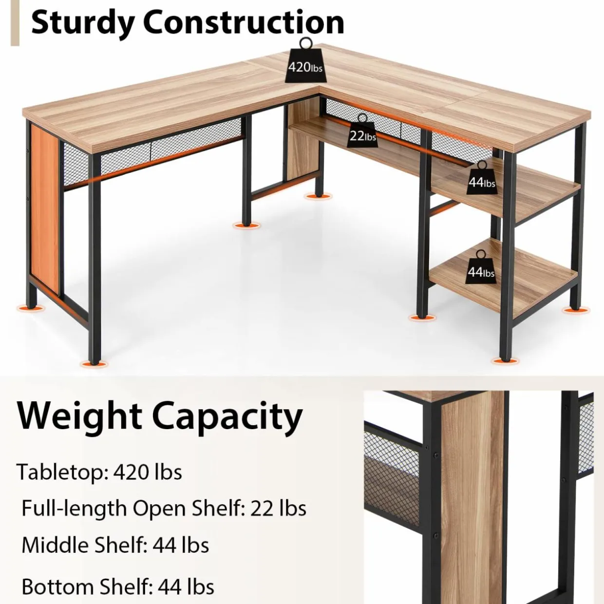 Tangkula L-shaped Office Desk, 59 Inch Large Corner Desk