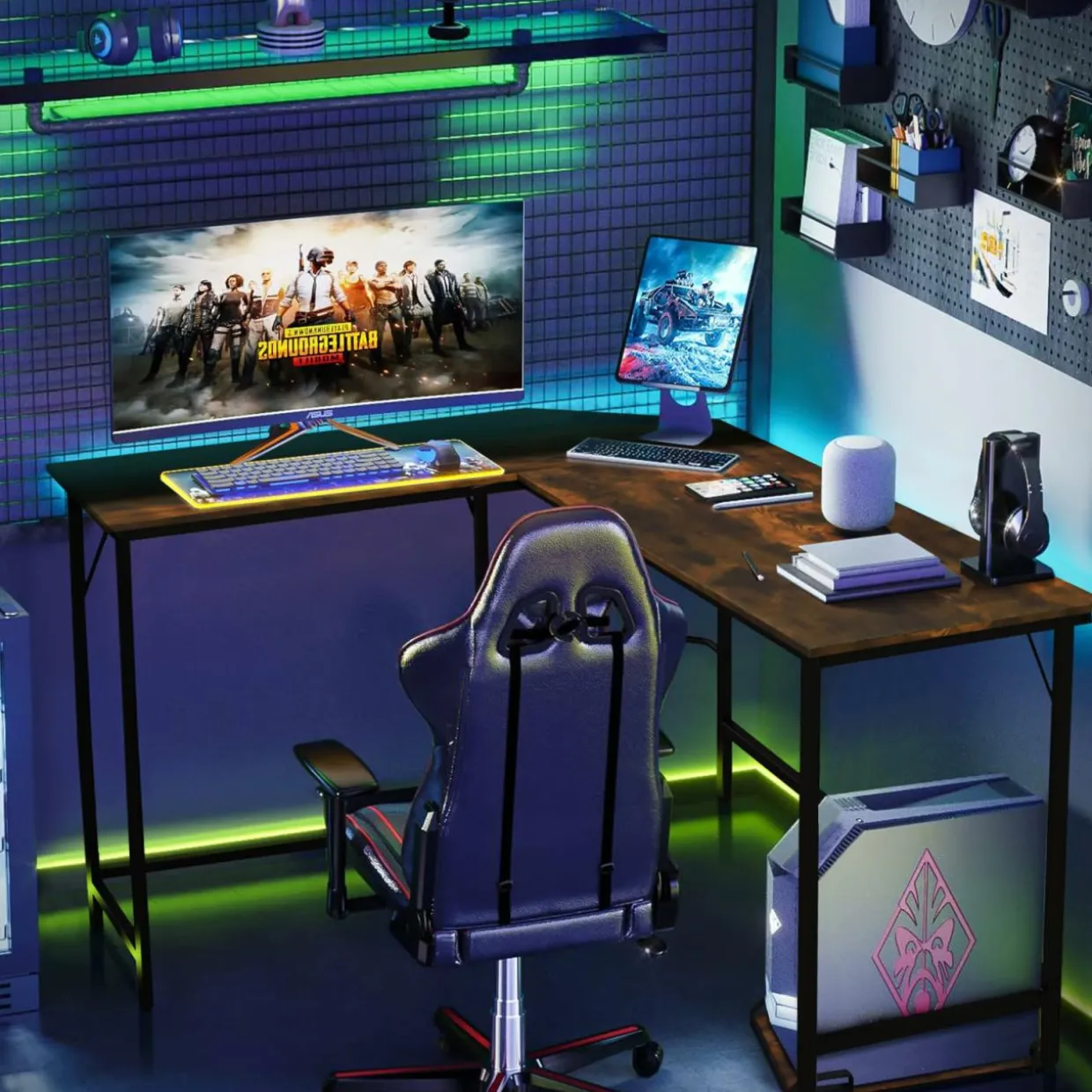 Tangkula L-Shaped Office Desk, L Shaped Corner Desk with Power Outlets, USB Ports
