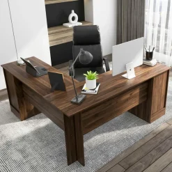Tangkula L-Shaped Office Desk with Storage Drawers & Keyboard Tray