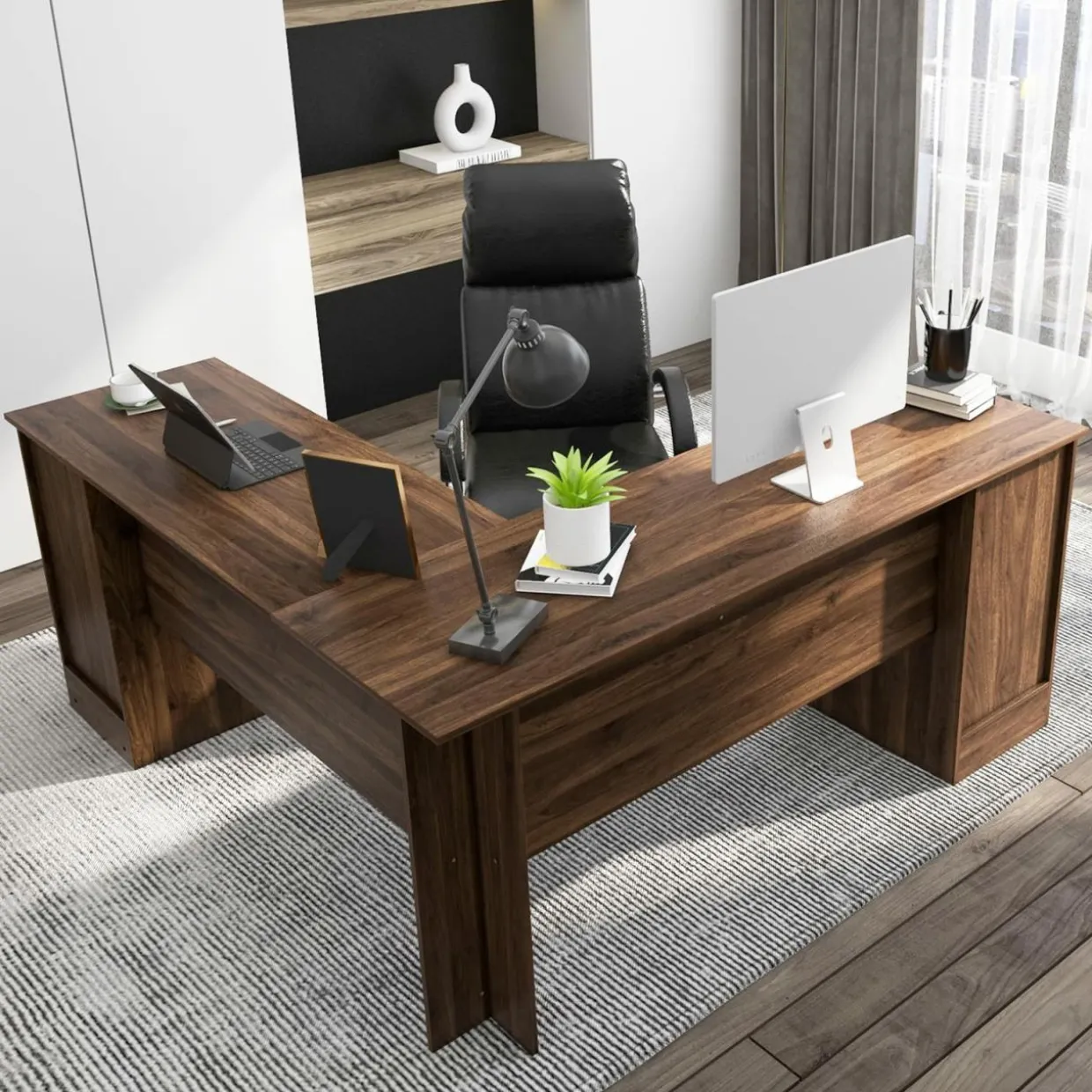 Tangkula L-Shaped Office Desk with Storage Drawers & Keyboard Tray