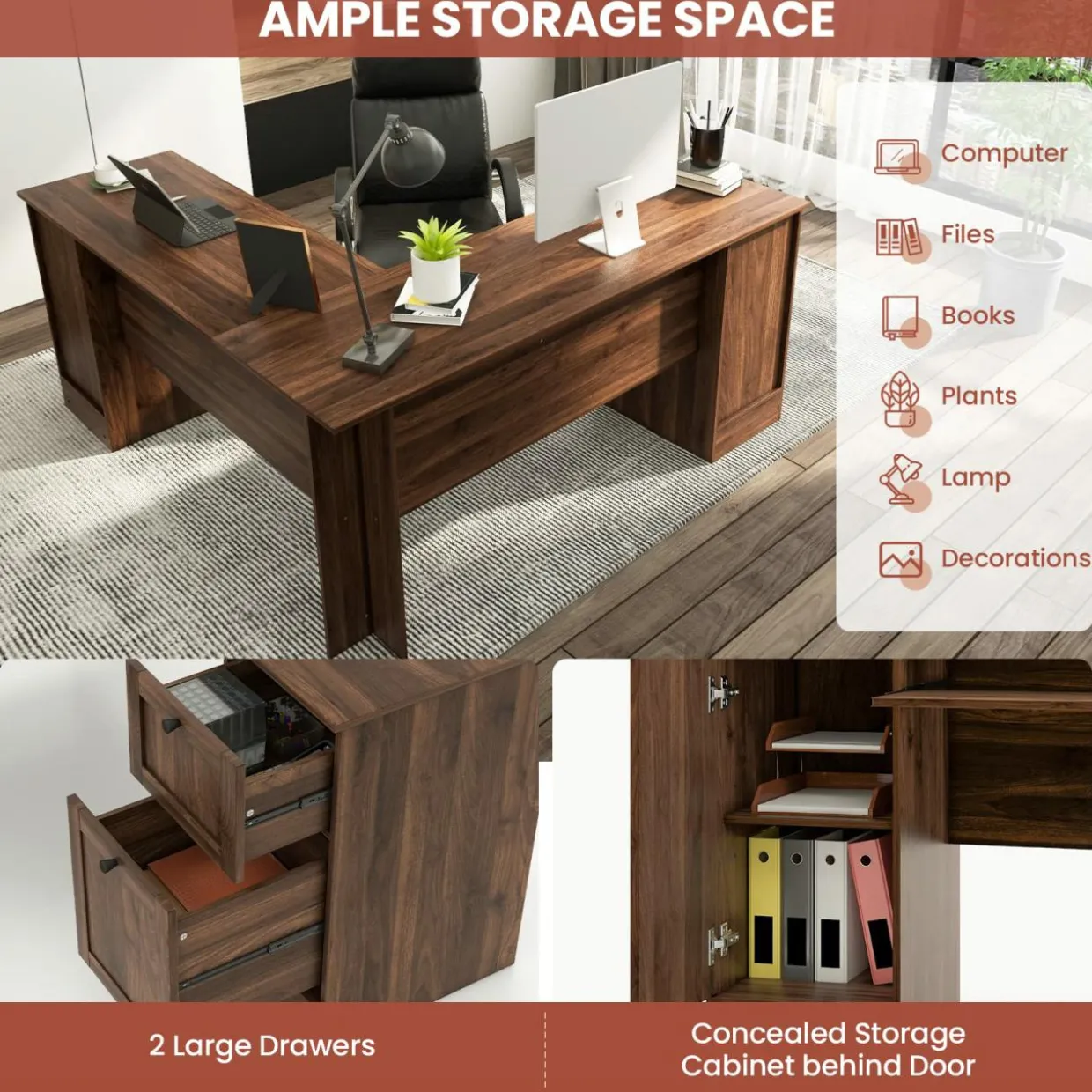 Tangkula L-Shaped Office Desk with Storage Drawers & Keyboard Tray