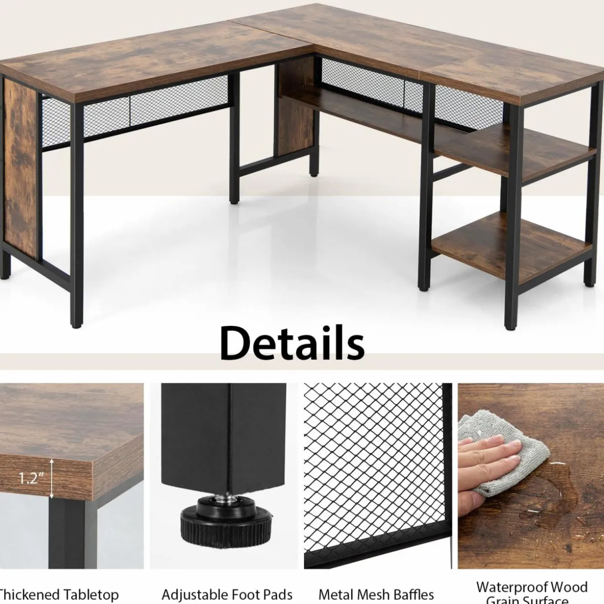 Tangkula L-shaped Office Desk, 59 Inch Large Corner Desk