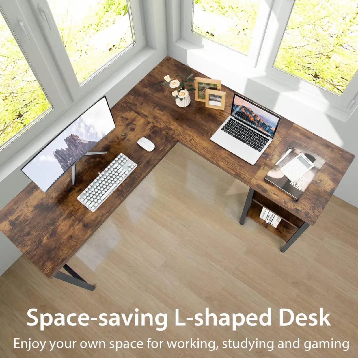 Tangkula L-shaped Office Desk, 59 Inch Large Corner Desk