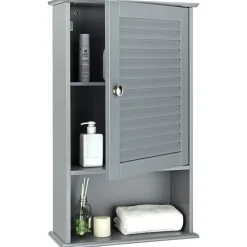 Tangkula Medicine Cabinet, Wall Mounted Bathroom Cabinet Single Door Wooden