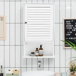 Tangkula Medicine Cabinet, Wall Mounted Bathroom Cabinet Single Door Wooden Bathroom Wall Cabinet with Adjustable Shelf
