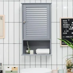Tangkula Medicine Cabinet, Wall Mounted Bathroom Cabinet Single Door Wooden