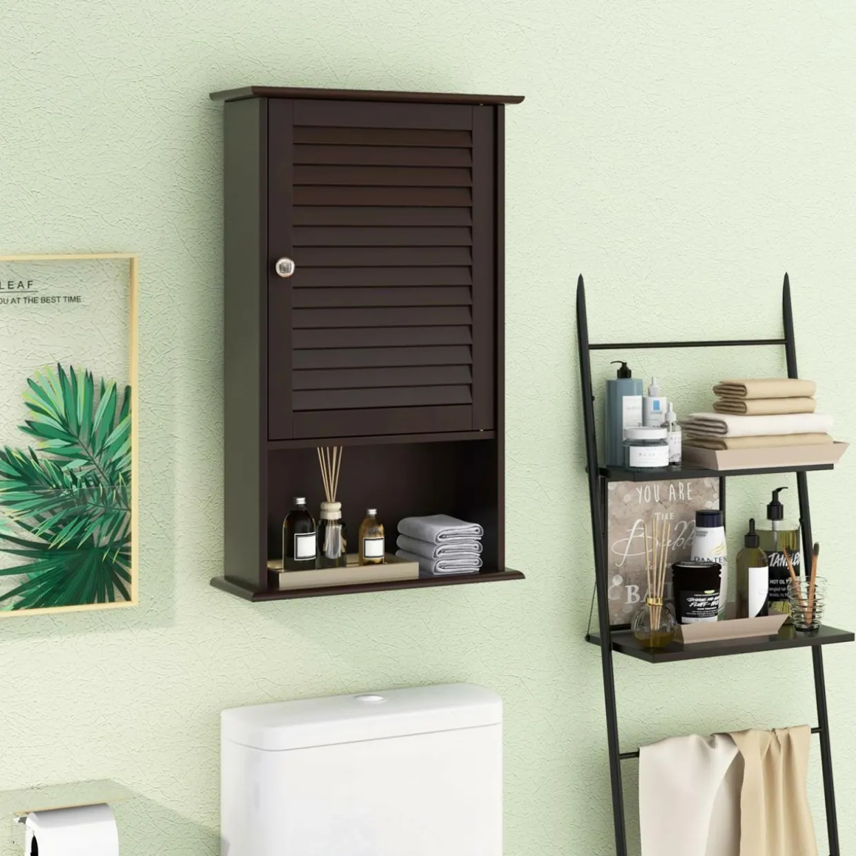 Tangkula Medicine Cabinet, Wall Mounted Bathroom Cabinet Single Door Wooden