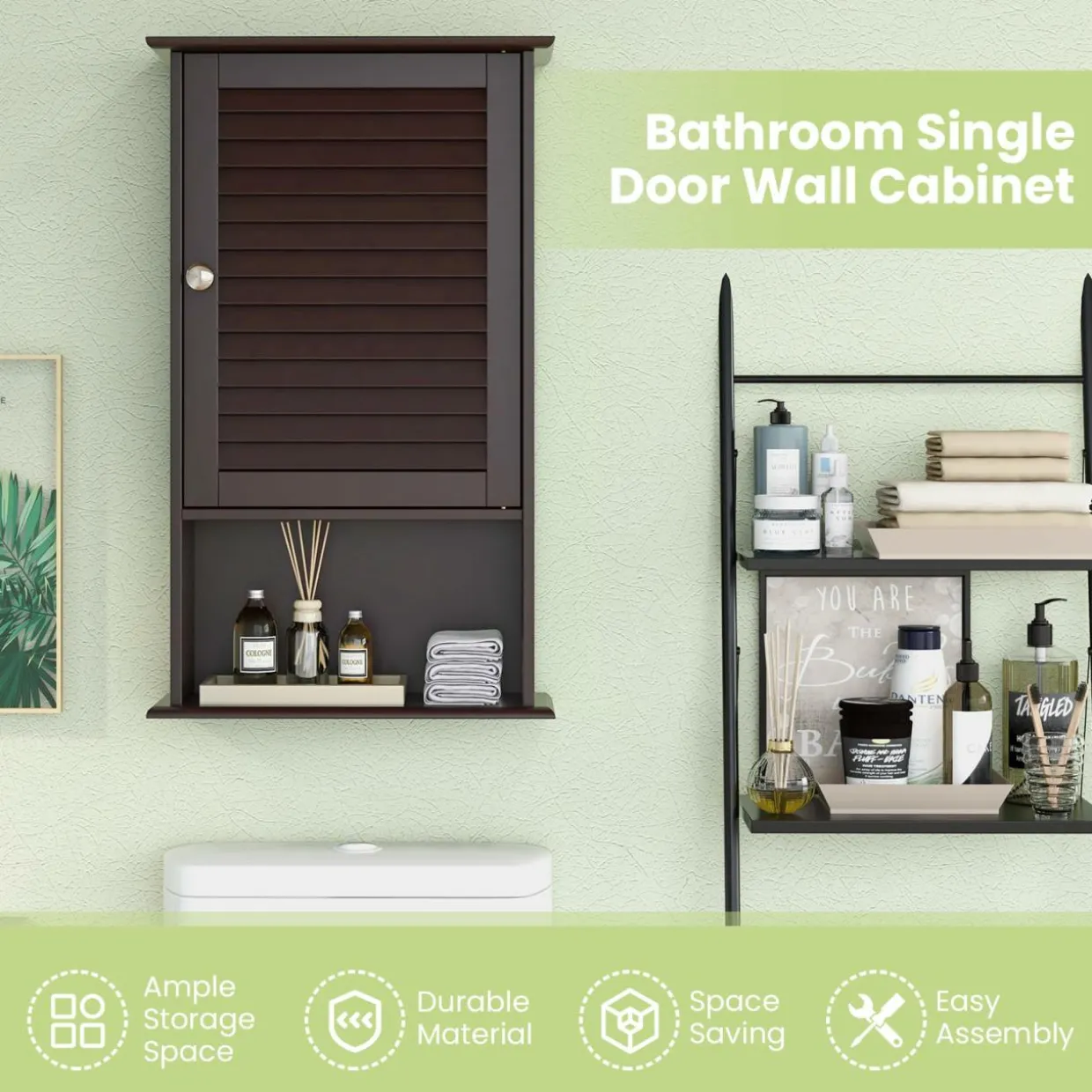 Tangkula Medicine Cabinet, Wall Mounted Bathroom Cabinet Single Door Wooden