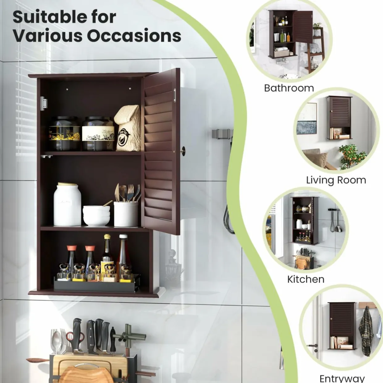 Tangkula Medicine Cabinet, Wall Mounted Bathroom Cabinet Single Door Wooden