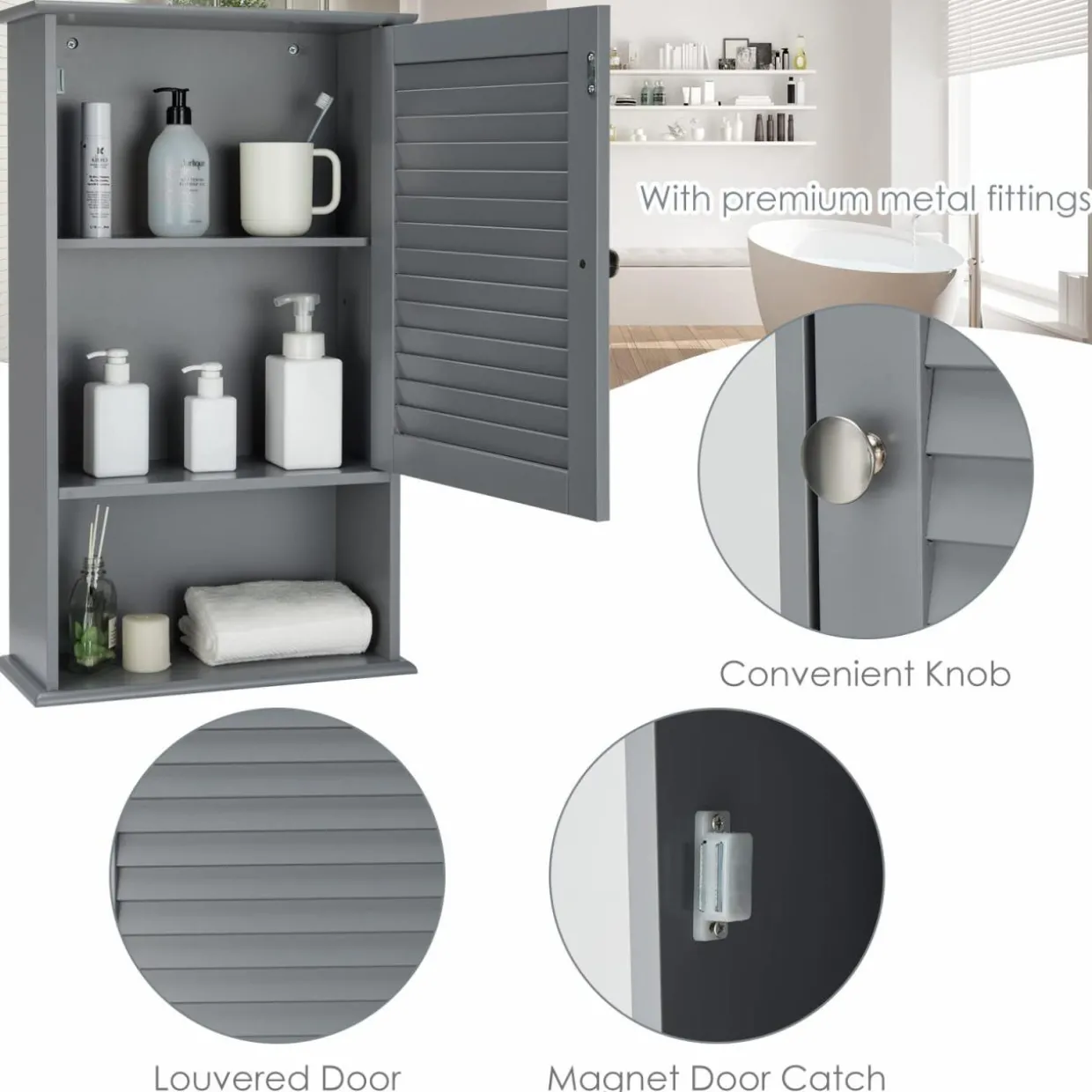 Tangkula Medicine Cabinet, Wall Mounted Bathroom Cabinet Single Door Wooden