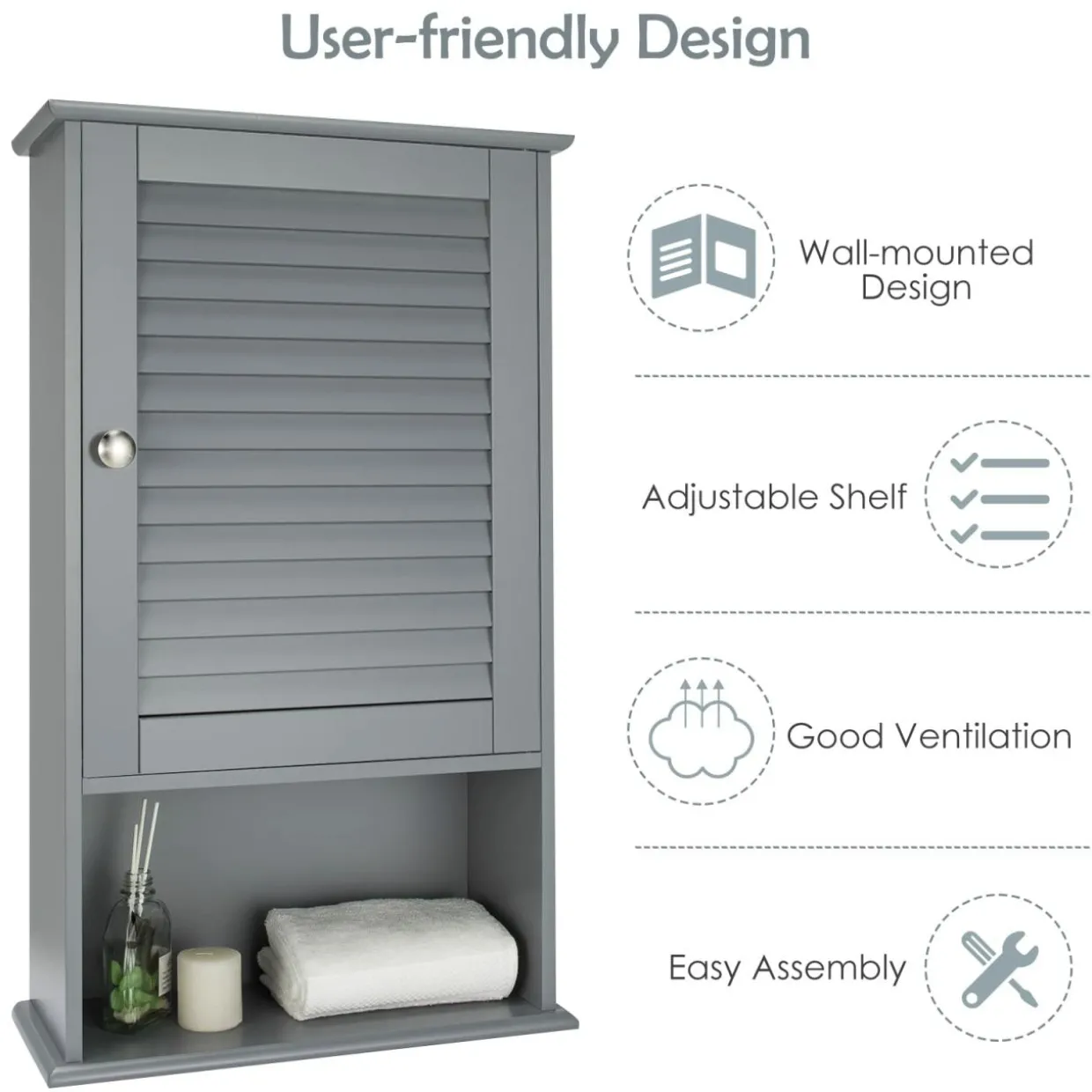 Tangkula Medicine Cabinet, Wall Mounted Bathroom Cabinet Single Door Wooden